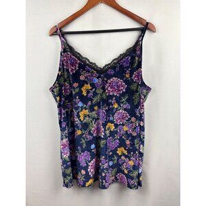 Women’s Torrid Size 1XL Blue & Multicolored Floral Printed Velvet Tank with Lace